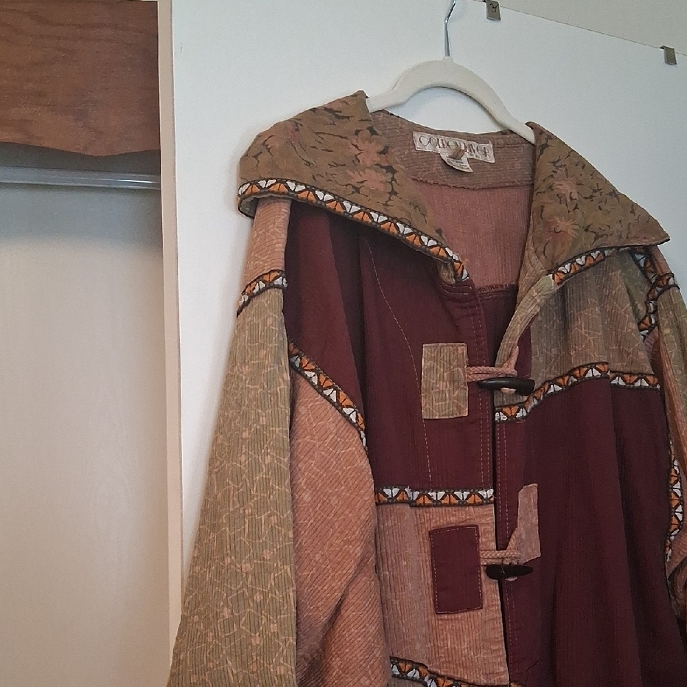 Boho Patchwork Hooded 1970s 80s Jacket in Earth Tones - Picture 2 of 16